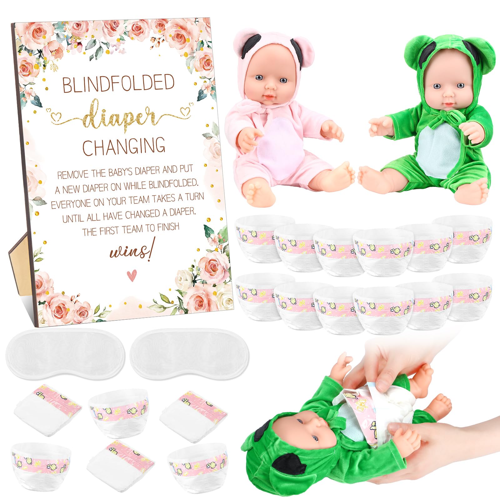 17 Pcs Baby Dolls Set for Baby Shower Game Include 2 baby dolls, 2 eye