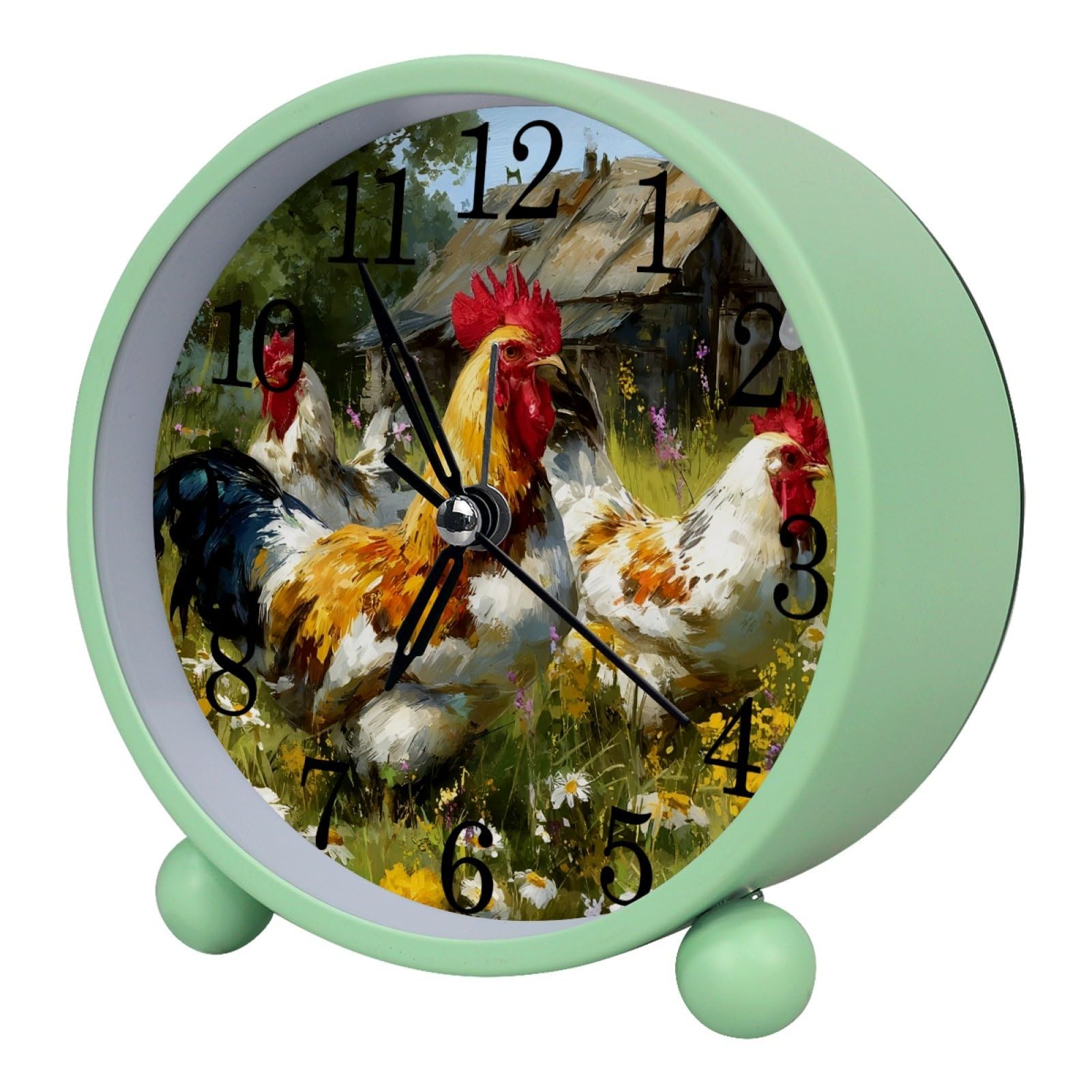 etoenbrc 10.9" Alarm Clock for Kids,Small Battery Operated Clock, Slient Plastic Table Clock for Living Room Decor,Bedroom,Office, Watercolor Roosters