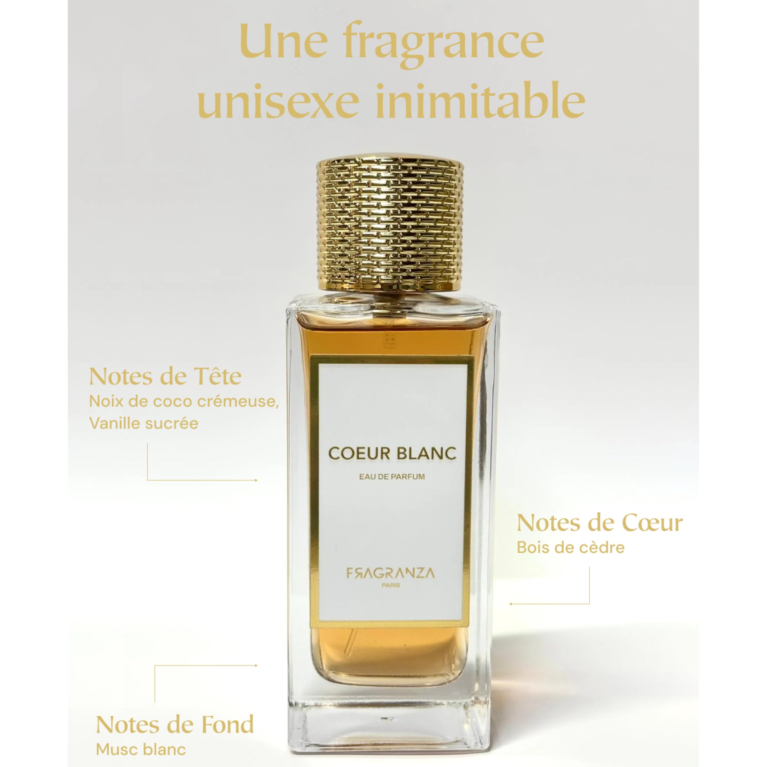 COEUR BLANC - EAU DE PARFUM UNISEXE 100ML - Coeur Blanc FRAGRANZA Paris - idée cadeau Homme & Femme - Fragrance Longue Durée - MADE iN FRANCE