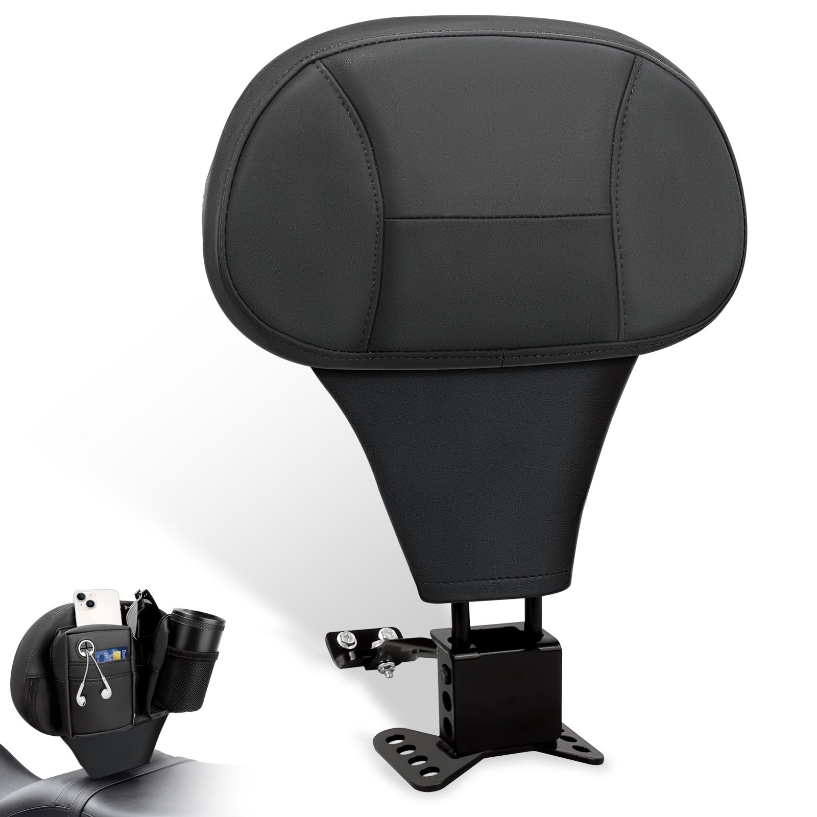 Dossier réglable pour conducteur, coussin de dossier enfichable avec poches latérales pour Harley Touring CVO Electra Glide Road Glide Road King Street Glide 2009-2025, noir #22