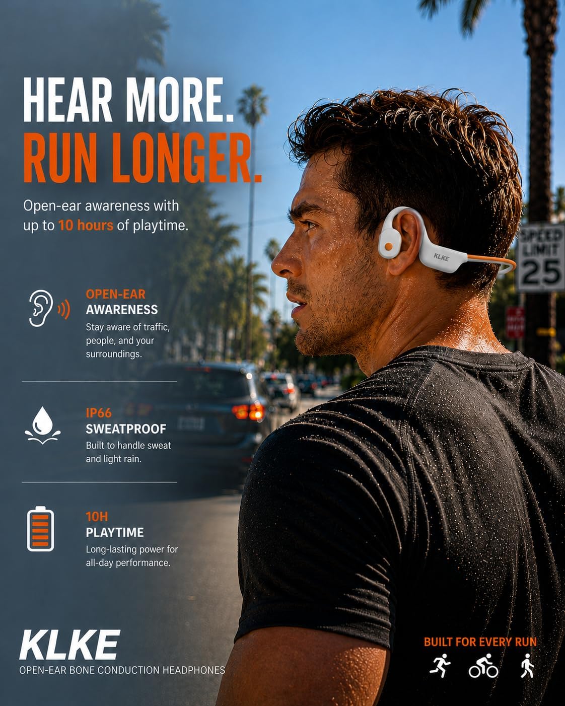 Bone Conduction Headphones for Running with mic and Rear Safety Light image 2
