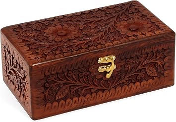 Mothers Day Handmade Rosewood Jewelry Box Chest Organizer | Wooden Jewellery Storage Vintage Box for Tarot Card Decks, Keepsakes & Accessories | Multipurpose Organizer Unique Gift for Women Brown