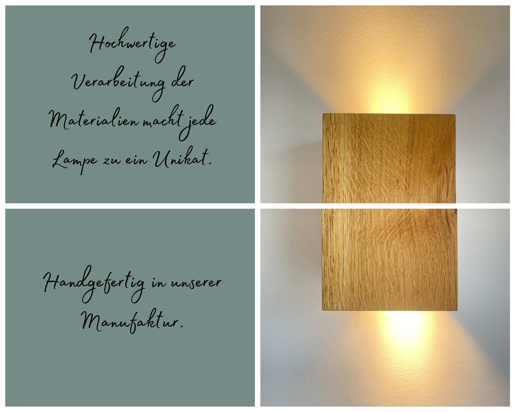 Eichen LED Wandleuchte Innen - Wandlampe für Flur, Treppenhaus, Schlafzimmer - Inklusive Leuchtmittel