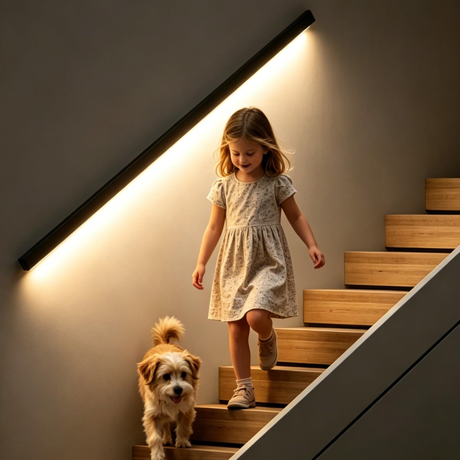 Indoor Safey Stairs Led Handrail for Kids & Seniors, Ambiance Lighting Banister Handrail with Sensor Activated, Modern Support Stair Railing(Right Bottom,110cm/43.3in)