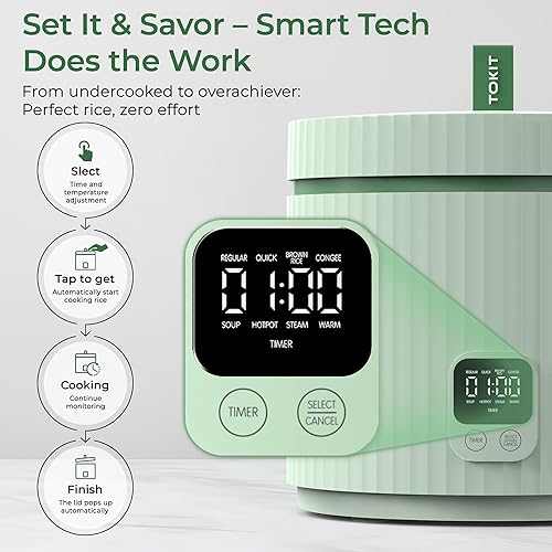 Miniatura 6 de TOKIT Olla arrocera pequeña de 3 tazas sin cocinar6 tazas cocidas, moderna y multifuncional con temporizador de 24 horas y calentador para 1-3