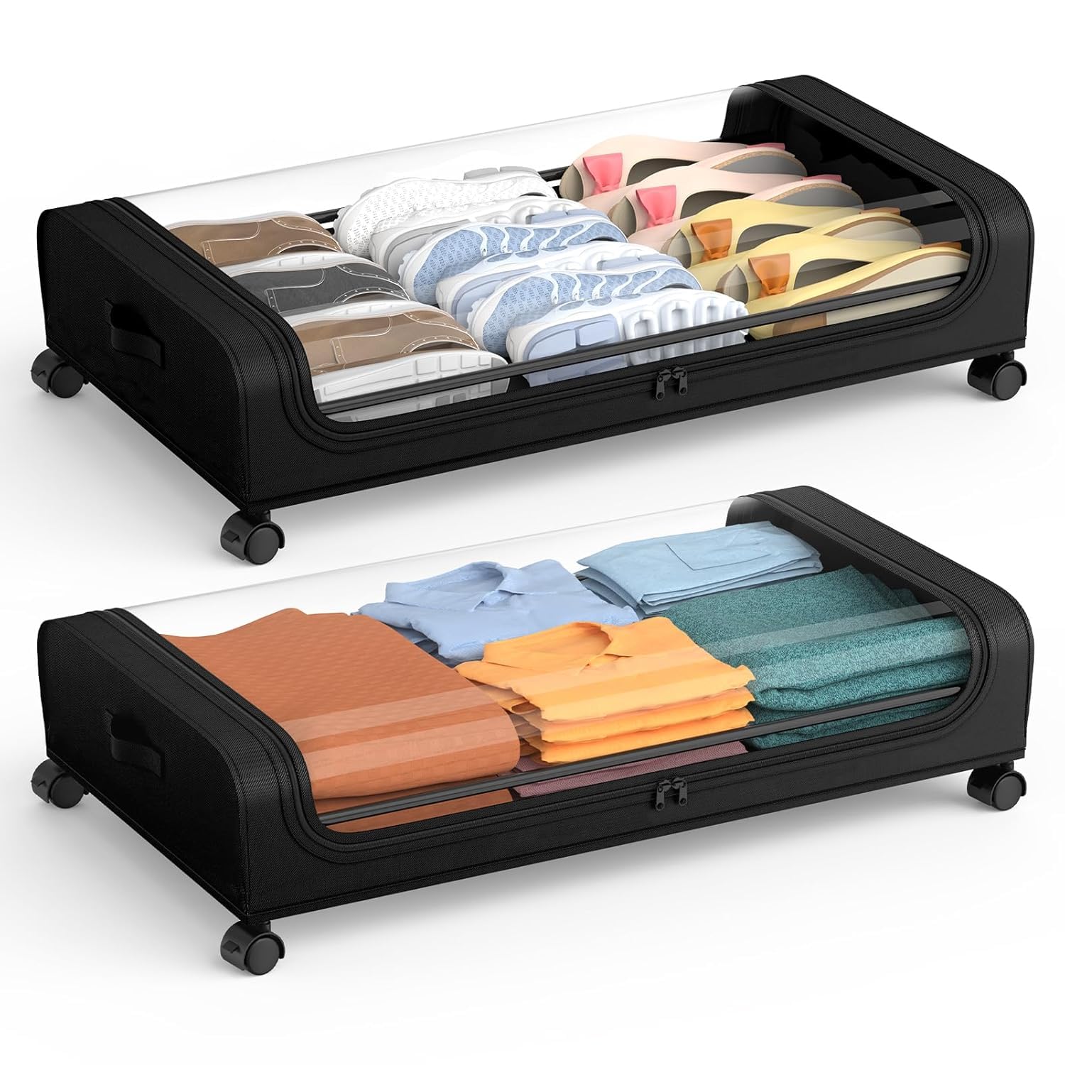 1PCS-Black Underbed Rolling Storage Bag With Wheels & Clear Lid Cover, Upgraded XXL Capacity, Under-Table Rolling Storage Robust Containers For Organising Clothes, Shoes, Books, And Toys-image-37