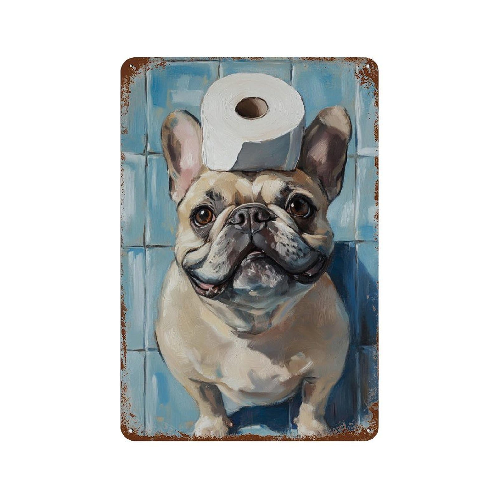 Vintage Rust Metal Sign with French Bulldog with Toilet Paper-23 Design 11.8"x7.9", for Shed, Workshop And Garage Wall Decor, Retro Wall Decor