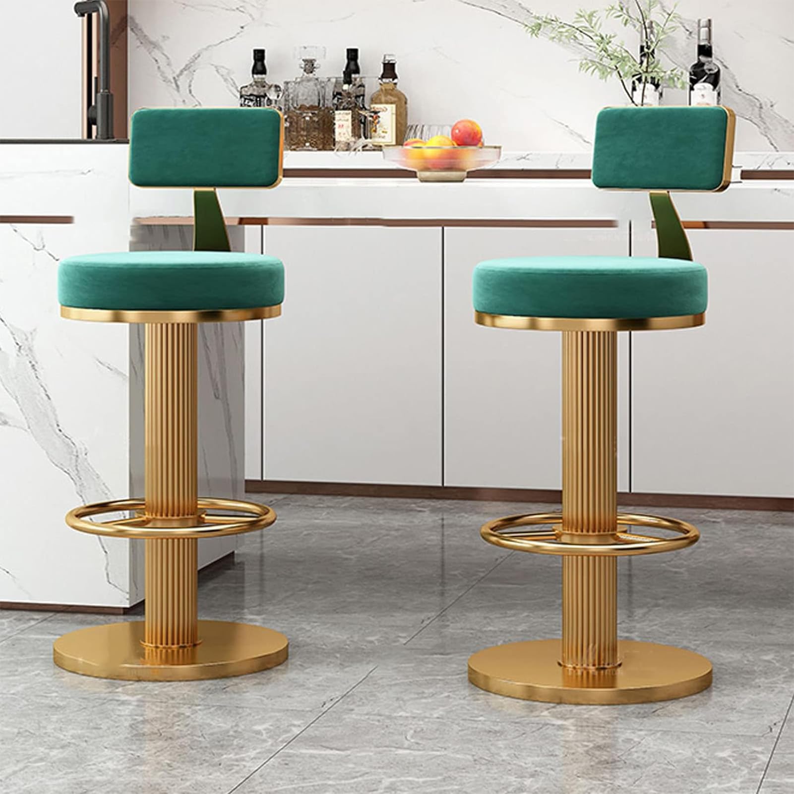 Set Di 2 Sgabelli Da Bar Girevoli In Velluto – Altezza Regolabile 55-83 Cm, Con Schienale, Base Cromata, Seduta Imbottita, Per Cucina E Isola – Nero - 3