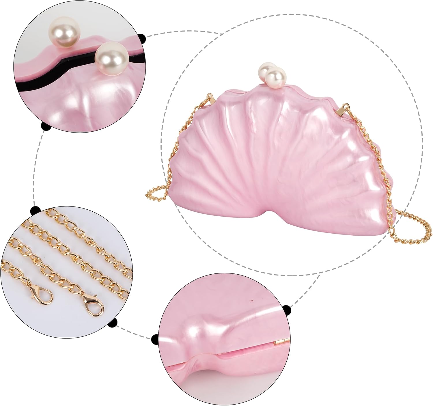 Women's Acrylic Seashell Evening Purse Chain Strap Shoulder Handbag Marble Wedding Party Crossbody Bag