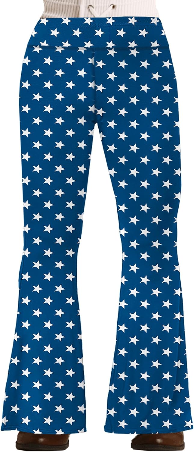 Deerose Girls Bell Bottom 4 of July American Flag Hippie Pants High Waist Flare Pants 5-14 Year