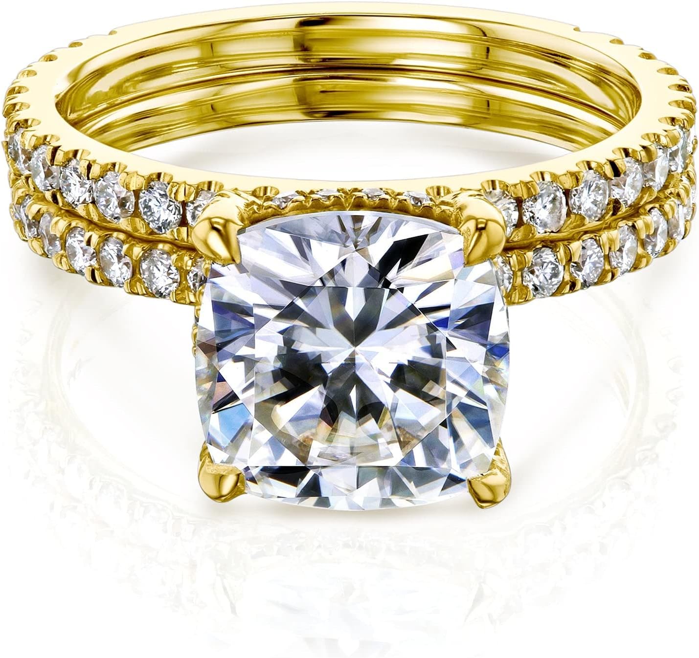 Kobelli Cushion Cut Moissanite and Lab Grown Diamond Ceri Bridal Set 14k Gold