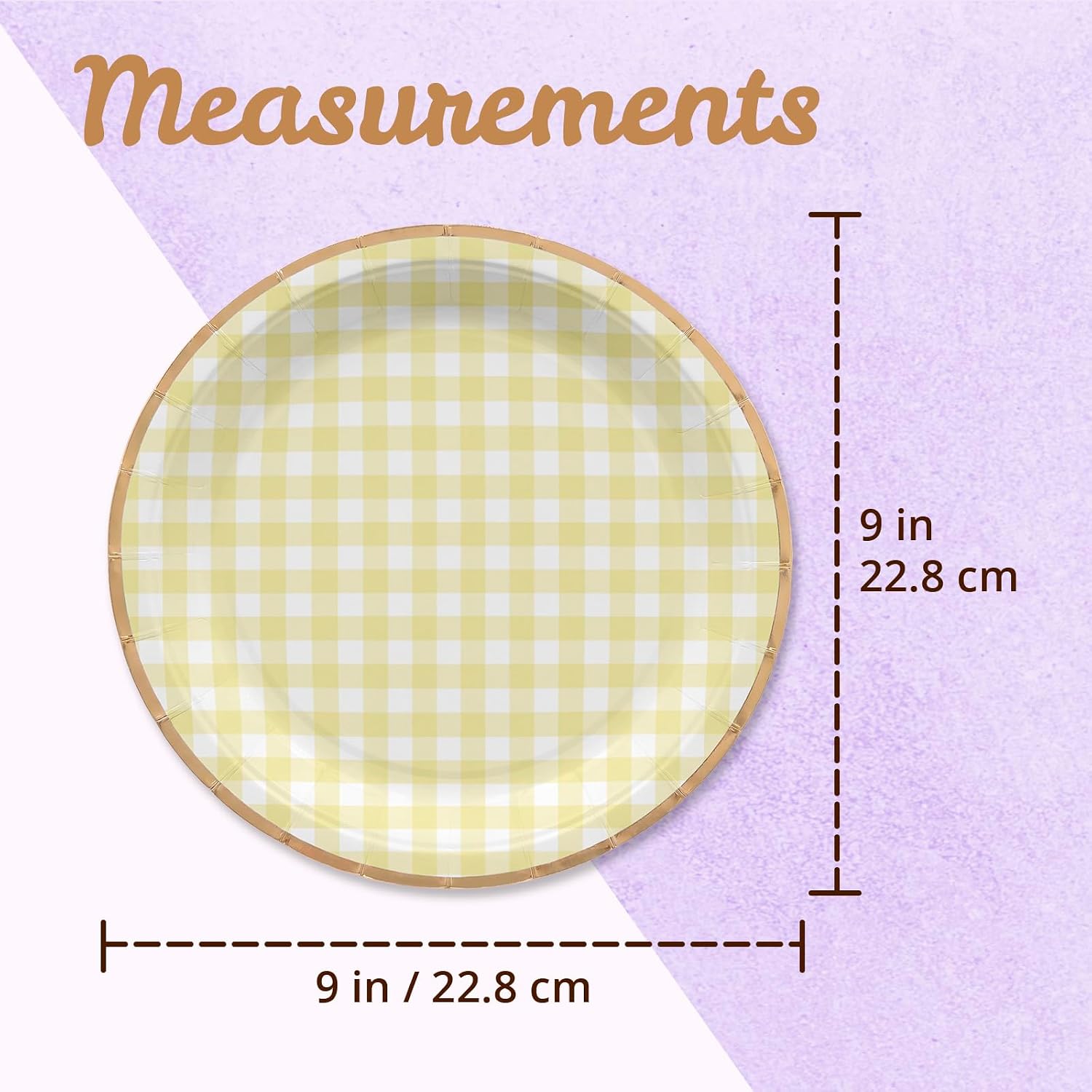 Party Paper Plates, 50-Pack 9-Inch Bulk Disposable Decorative Paper Plates with Gold Trim, 6 Assorted Colors for Tea Party, Easter, Garden Party, and Bridal Showers, Gilded Pastel Gingham image 4