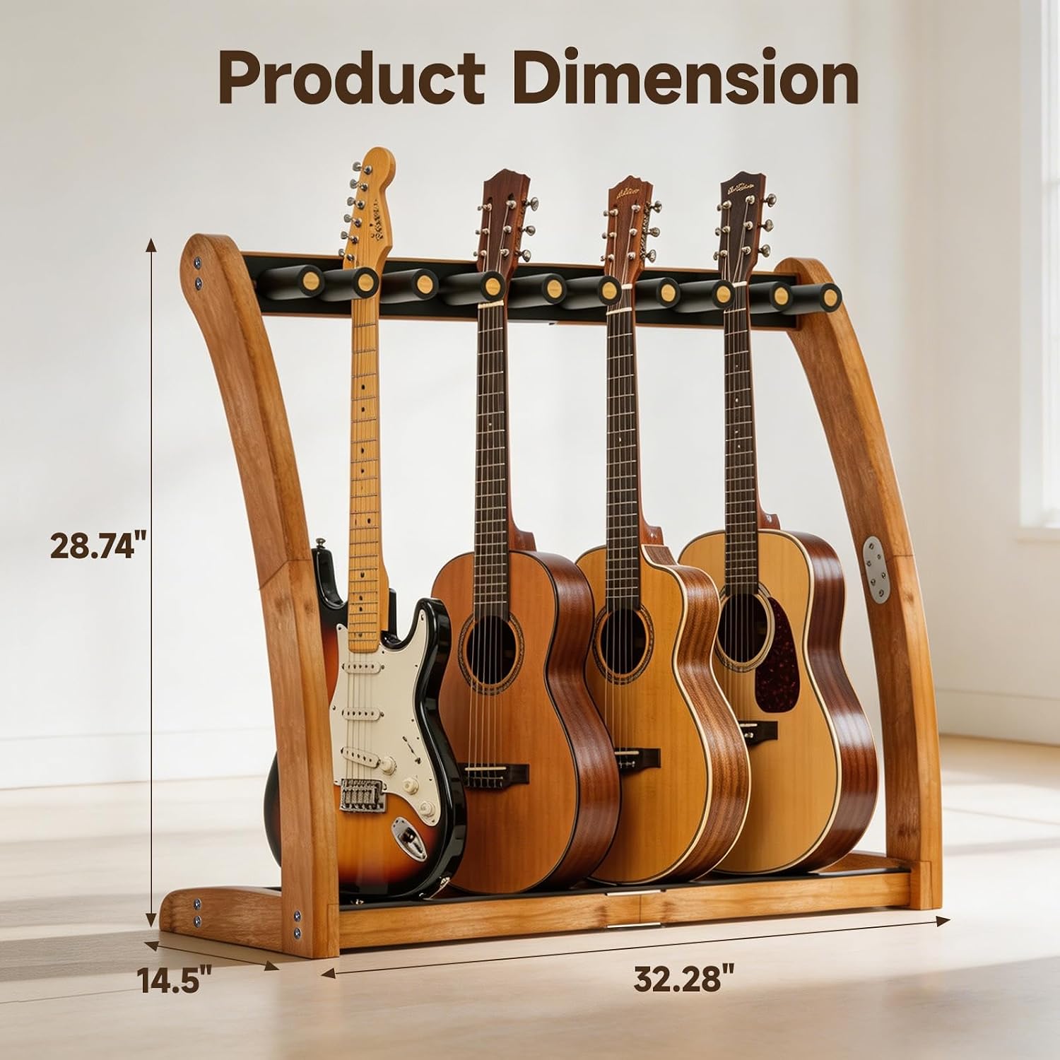 Multi Guitar Stand Rack - Wooden Guitar Holders for Acoustic Guitar, Electric Guitar & Bass Ukulele Guitar, Bamboo Guitar Stands Floor for Stage Display Studio Home Decor Brown