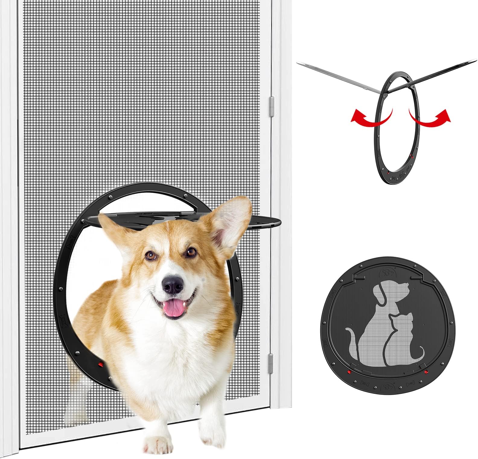 Pet Dog Screen Door Doggy Door with Flap Lockable Dog Door for Sliding
