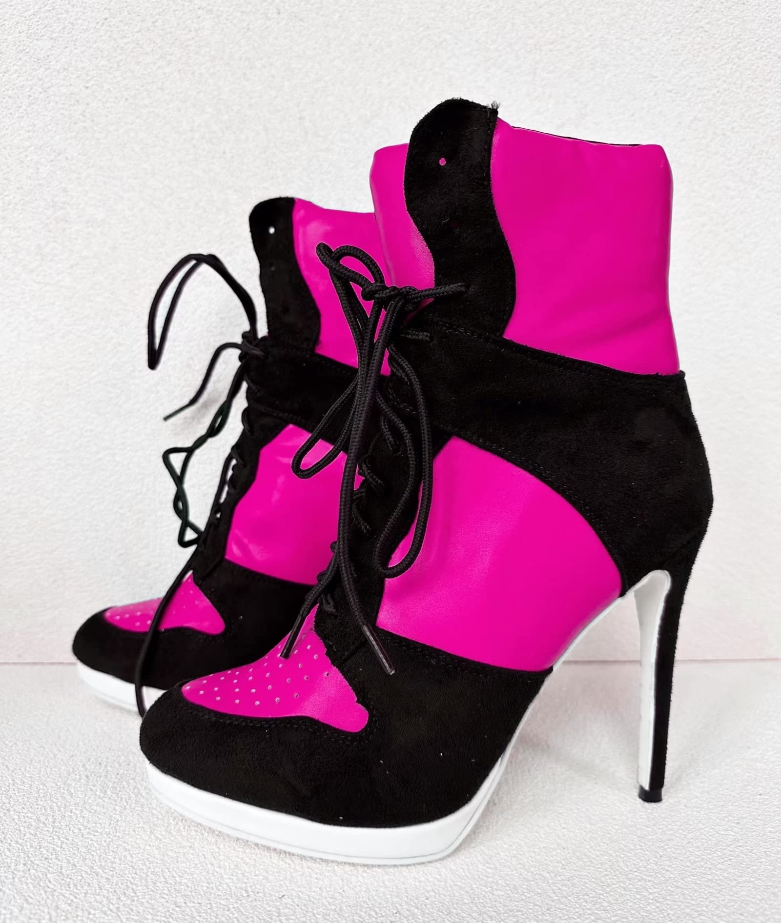Frankie Hsu Stiletto Sport Basketball Bottines à talons hauts en daim noir classique blanc baskets bottines grandes tailles pour homme et femme