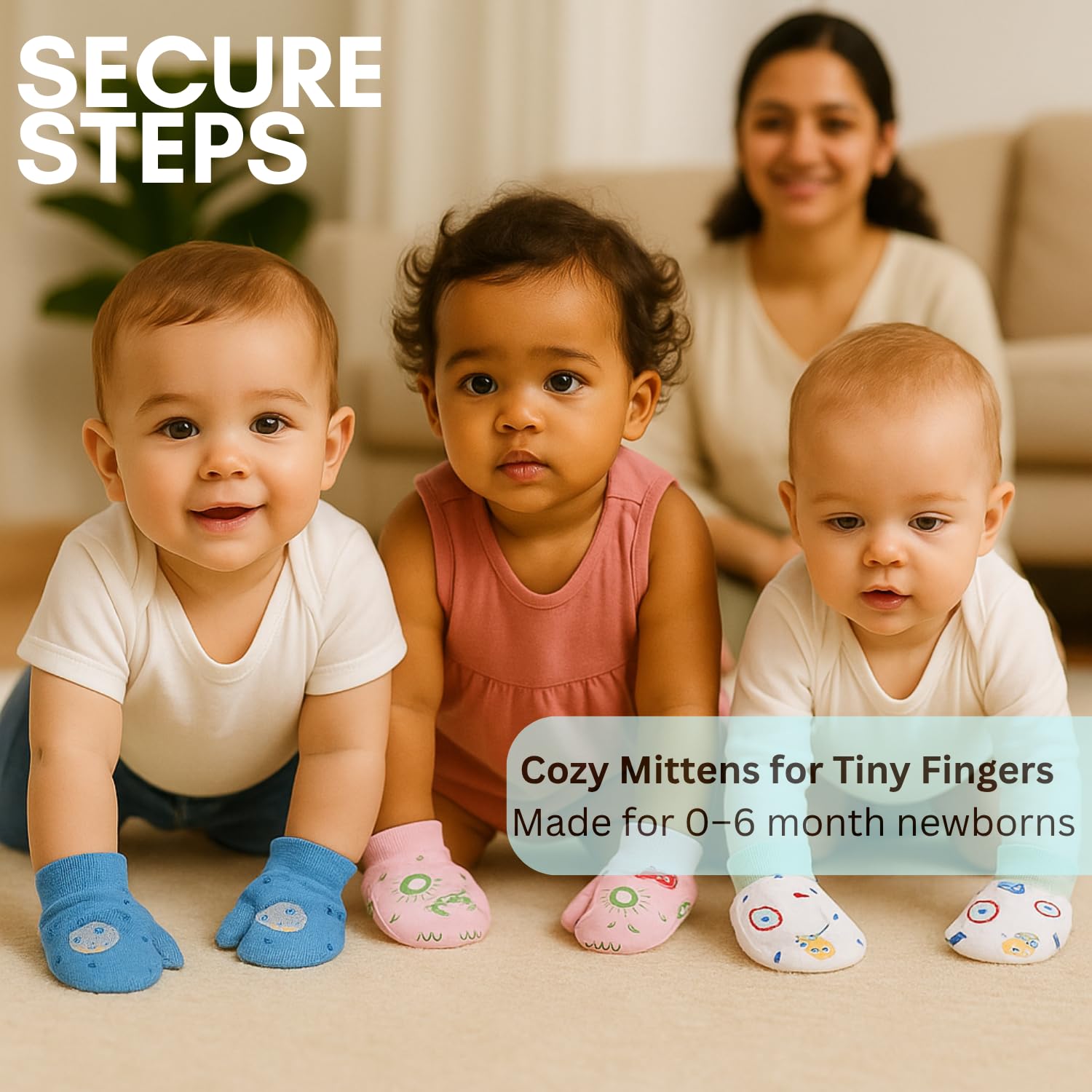 Secure Steps Mittens Cap and Booties Set for New Born Baby Pack of 4 | 100% Cotton Baby Mittens Set 0 to 6 Months | Soft Anti-Scratch Caps Mittens and Booties Newborn | Cute Designs | Boys & Girls 2