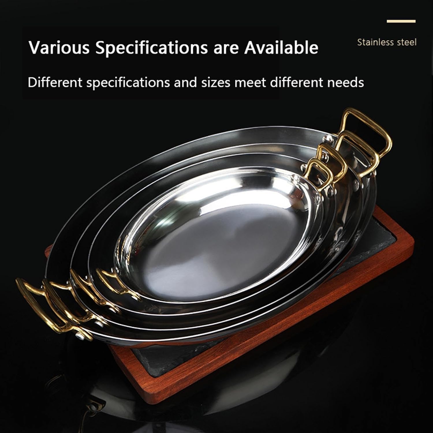 Stainless Steel Paella Pan, Oval Seafood Lobster Plate Non Stick Uncoated with Dual Handle, Paella Cookware for Homes or Restaurants,Rose Gold,40cm Plates (Rose Gold 36cm)