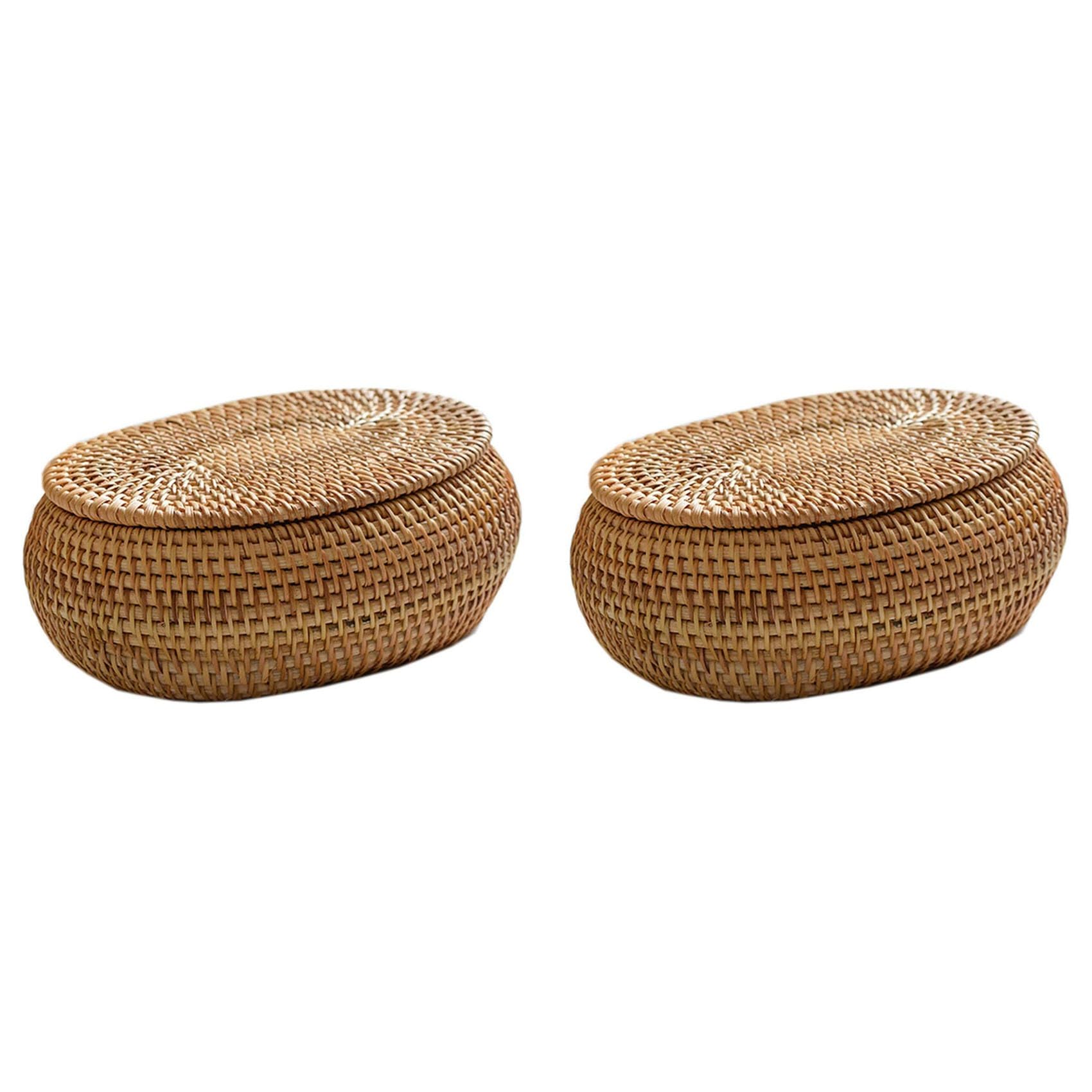 Hndhbfgrt 2X Rattan Box Storage Baskets with Lid, Rattan Basket, Handwoven Round Woven Basket, Desktop Decorative Box for Home