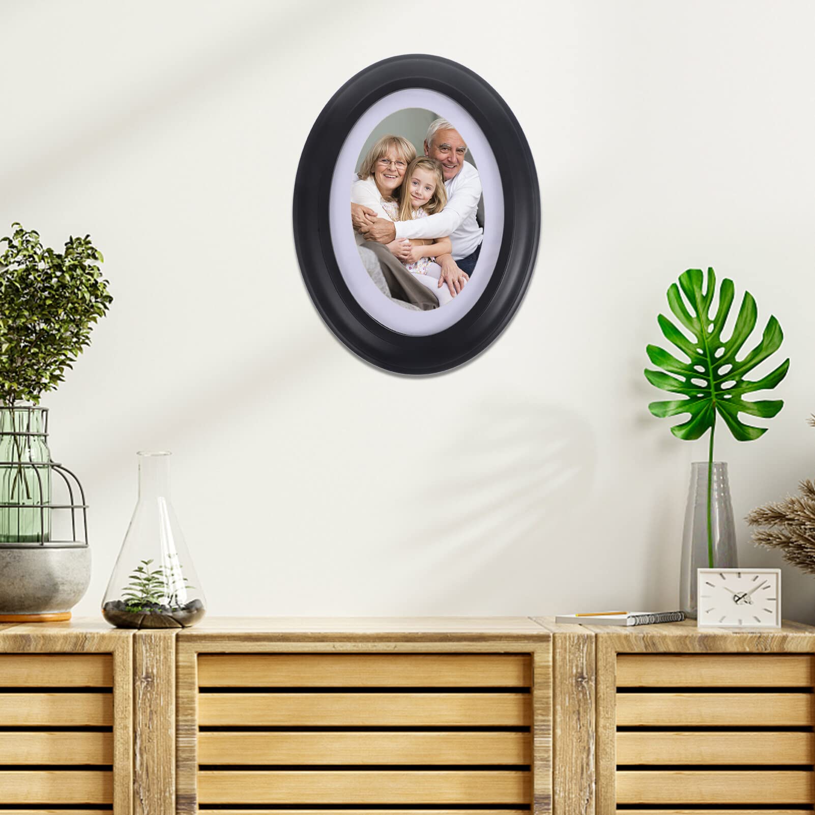 Specchio da parete con cornice in legno, specchio ovale asimmetrico irregolare per parete, forma unica, specchio artistico decorativo per ingresso, camera da letto, soggiorno, bagno, nero