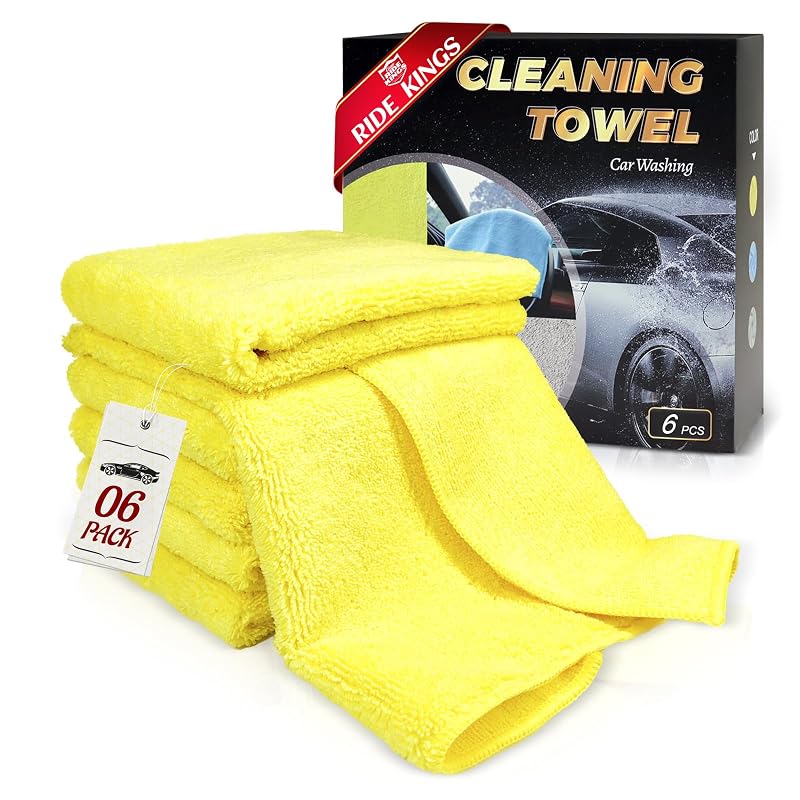 Panos de secagem automotiva de microfibra RIDE KINGS amarelo-dourado, 40,6 x 40,6 cm, Kit com 6