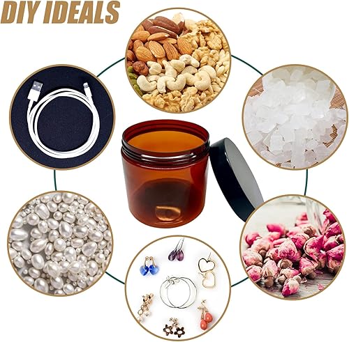 Miniatura 7 de Tarros cosméticos de plástico ámbar de 12 onzas a prueba de fugas con tapa negra para crema, loción, polvo, ungüento, productos de belleza, etc., 6