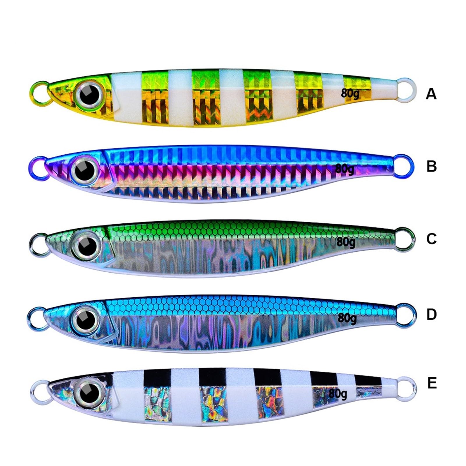 INEOUT 5 Pz/Set Nuovo 14g40g60g80g Fast Sink Luminoso Jigging Richiamo di Pesca Metallo Jig Cucchiaio Pesca Shore Esche Pesce Tonno Esca Acqua Salata Mare