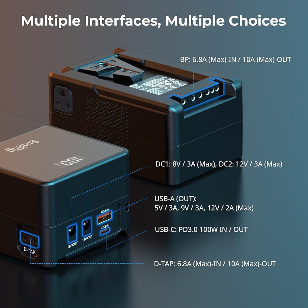 Neewer PS099EP Mini V Mount Battery 6800mAh 99Wh 14.5V With 100W PD Fast Charging, Dual USB C/D Tap/BP/USB A/Dual DC Ports, OLED Display, Compatible With BMPCC 4K 6K Camera Buy, Best Price - View #3