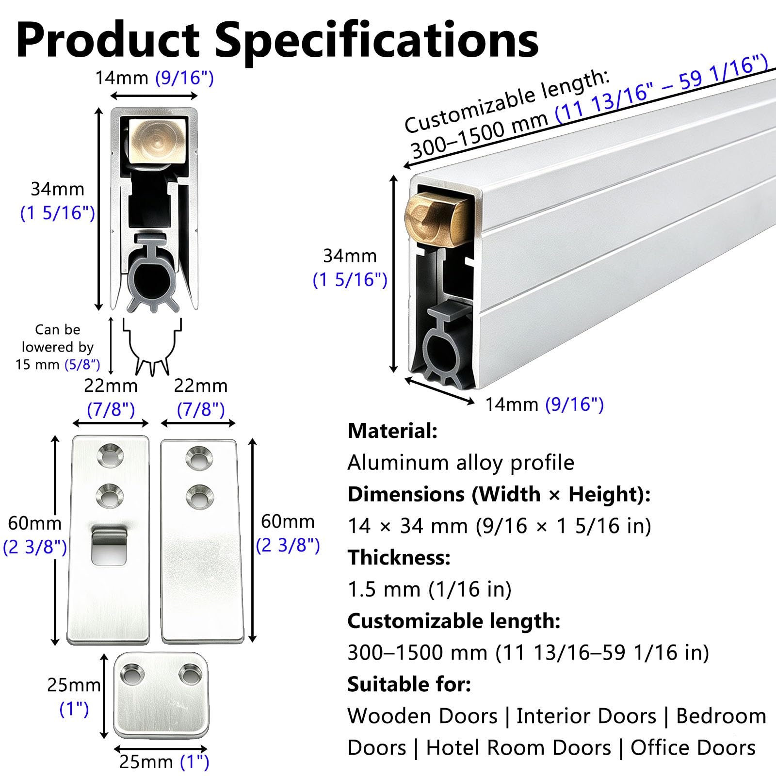Burlete Automático, Sello Oculto Inferior Para Puerta | Tira Silicona Flexible, Hotel, Dormitorio, Sala Reuniones, Puerta Interior, Protección Viento, Reducción Luz