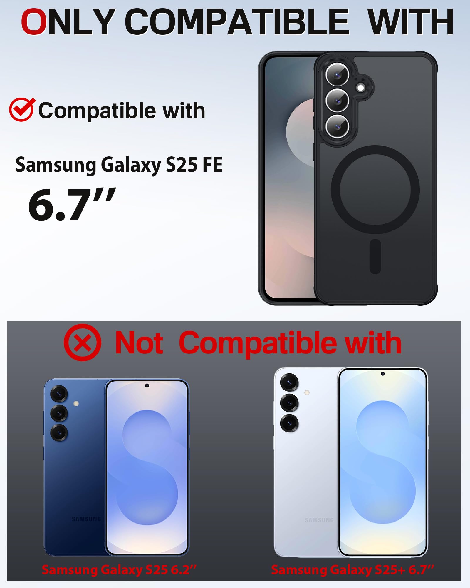 LeYi Zestaw 2 twardych etui ochronnych z pierścieniem podporowym do Samsung Galaxy S25 FE/S25FE 5G, czarne