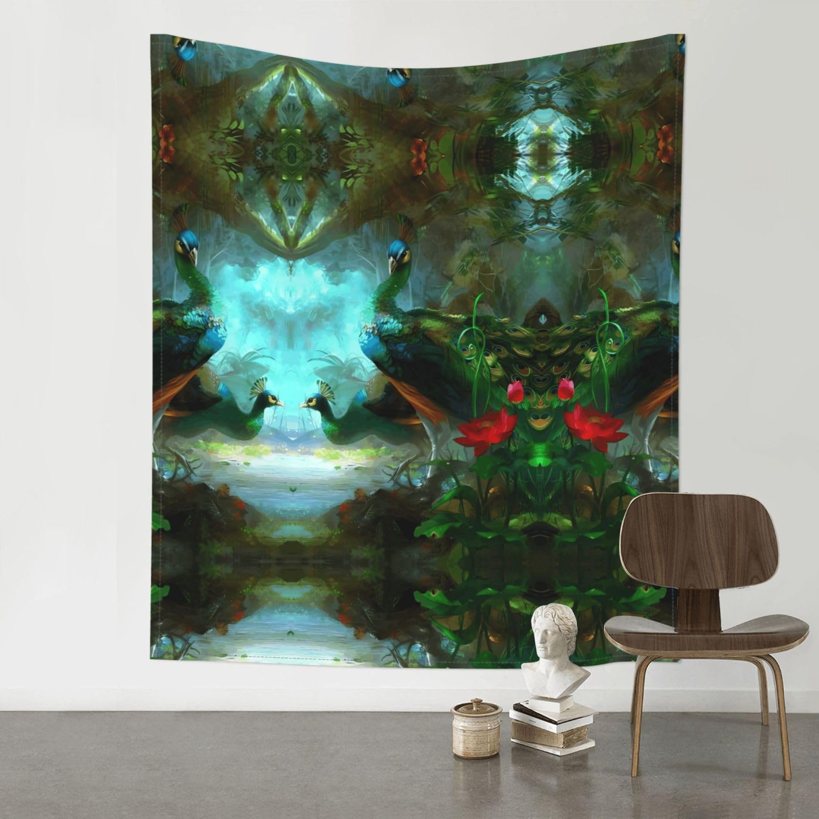 HJFCZH Colorful Peacock Prints Wall Tapestry 60x51in – Boho Decor Throw for Bedroom, Dorm, Beach Cover & Picnic Blanket