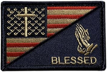 Blessed Praying Hand Cross USA Flag Subdued in God Christian Patch [3.0 X 2.0 inch -Hook-PB4]