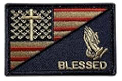 Blessed Praying Hand Cross USA Flag Subdued in God Christian Patch [3.0 X 2.0 inch -Hook-PB4]