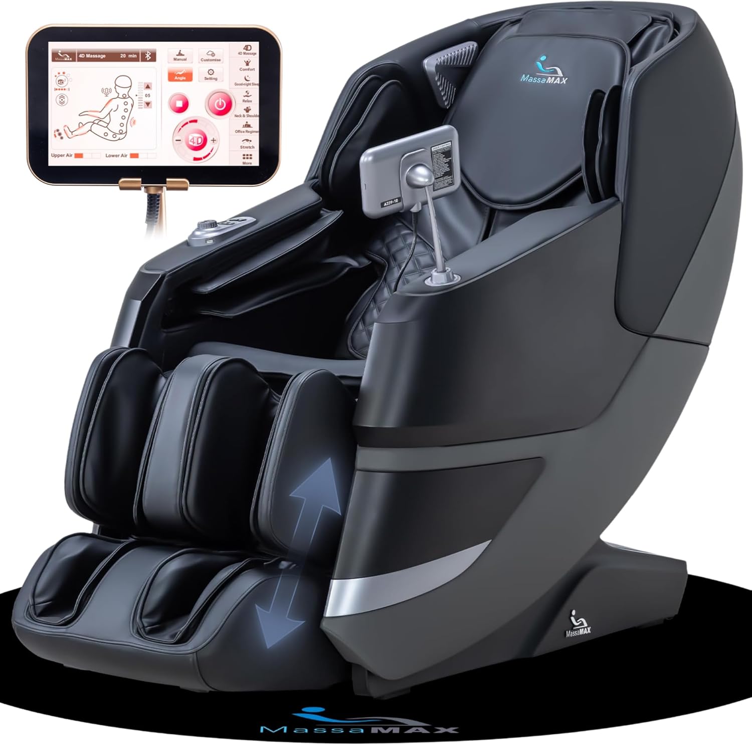 MassaMAX MT339 4D Massage Chair, Full Body Shiatsu Recliner with Auto Extendable Footrest, Zero Gravity, SL Track, Deep Yoga Stretch,15 Modes, AI Voice Control, Foot Rollers, and Heating Deep Black