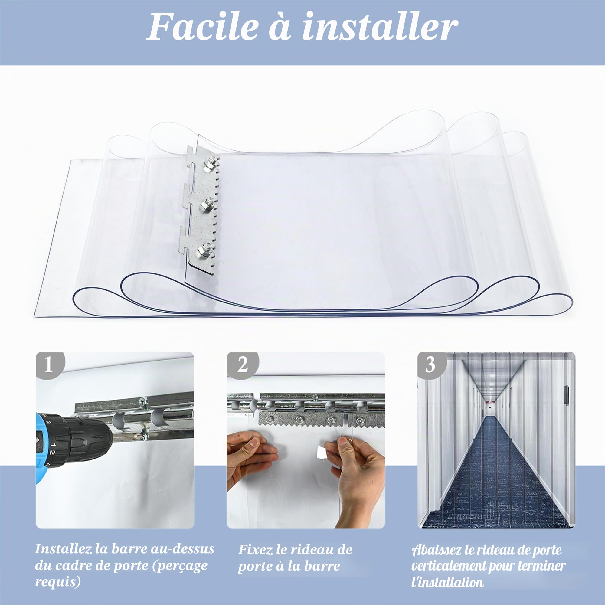 bimiti Lot de lamelles en PVC - 105 x 200 cm - Transparent - Coupe-vent - Imperméable - Pour chambre, magasin, supermarché, réfrigérateur