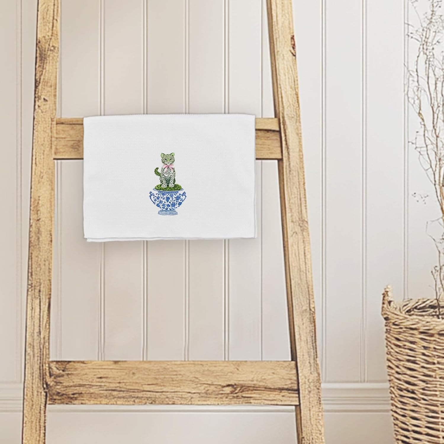 Leopard Cheetah Bathroom Towels - Funky Preppy Leopard Kitchen Dish Hand Tea Towels Decor, Blue and White Chinoiserie Porcelain Decor Towel for College Dorm,16x24 Inch - Image 6