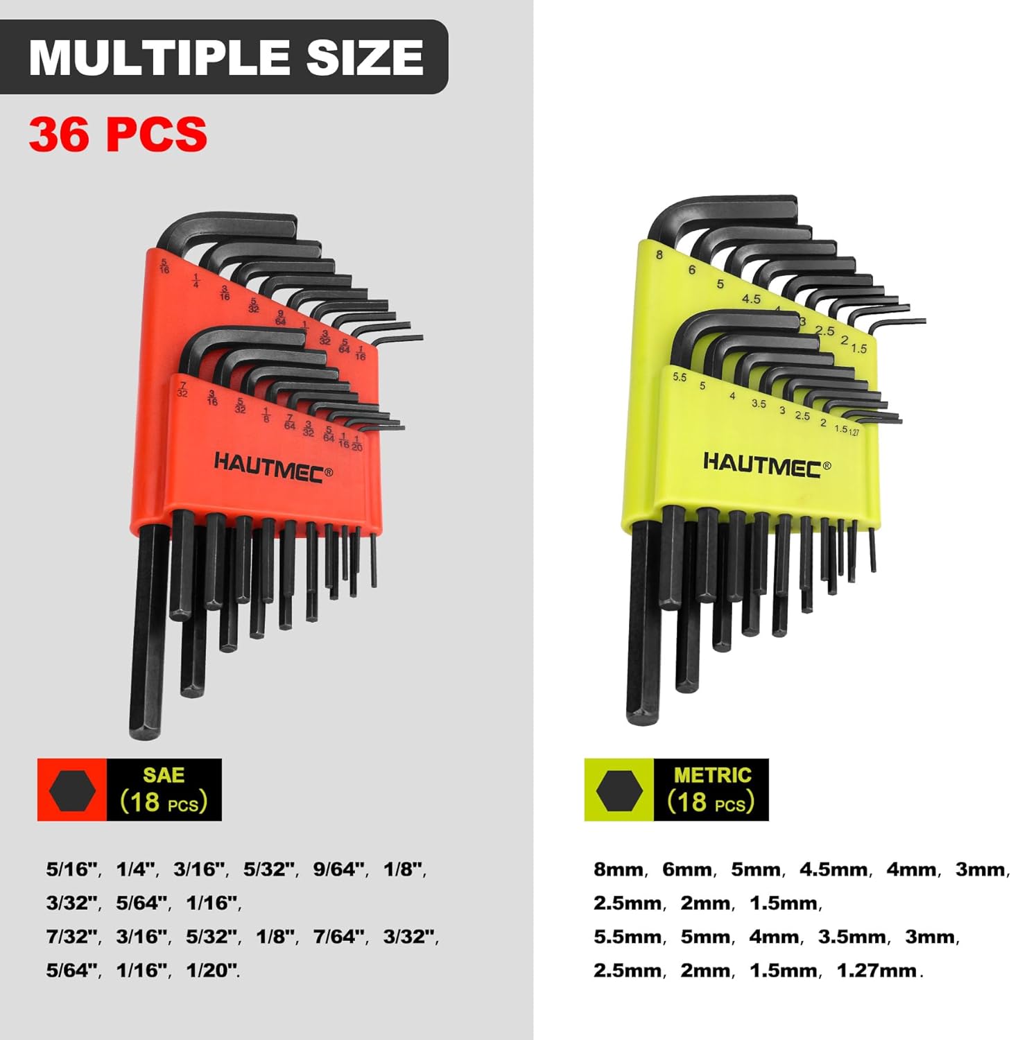 HAUTMEC 61PCS Folding Allen Wrenches Sets, Includes Folding Hex Key and Standard Hex Allen Key Set, Metric/SAE/Torx, CR-V Steel, for General Applications, HT0389