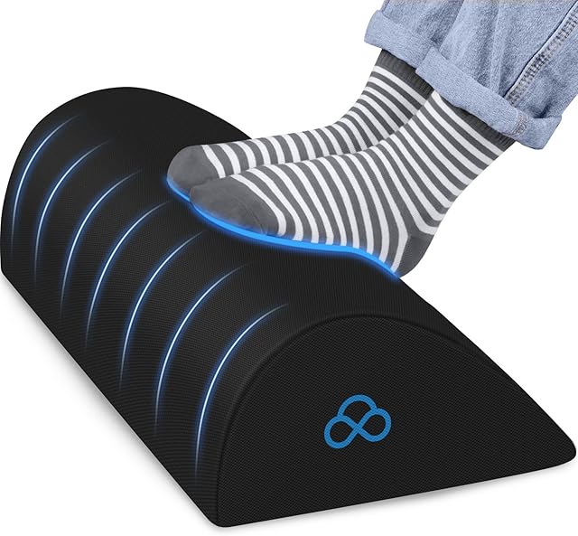 StepLively Foot Rest for Under Desk at Work-Ergonomic Design Foot Stool for Fatigue&Pain Relief with Memory Foam,Non Slip Bead,Washable Cover-Under Desk Footrest for Office,Home,Gaming(Black)