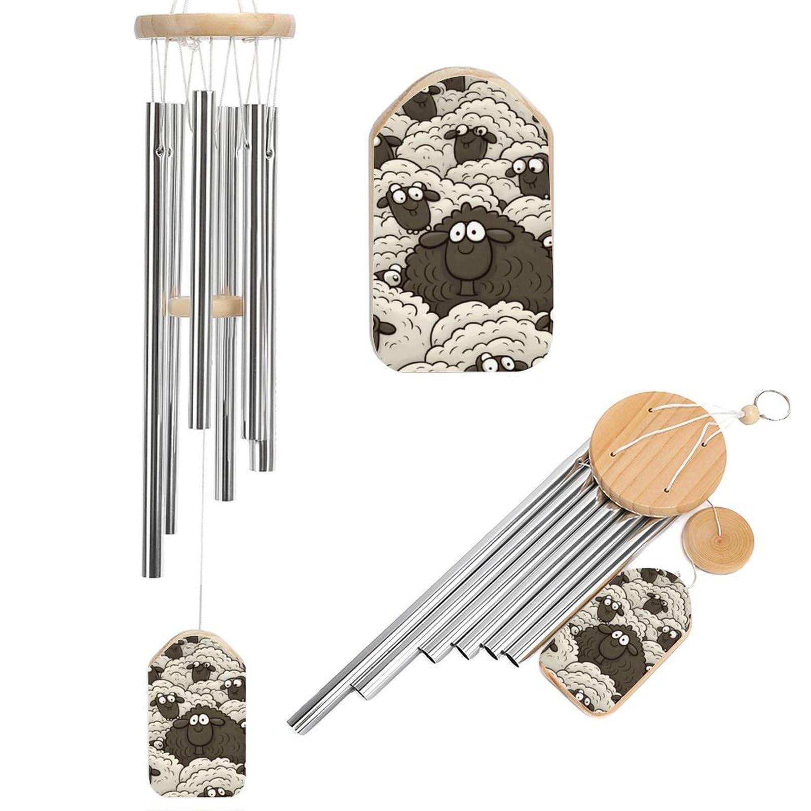 Cartoon Black White Sheep Wind Chimes for Outside House Warming Gifts, Deep Tone Soothing Melodic Tones Windchimes, Memorial Wind Chime for Home Garden Decoration Aluminium Large Wind Chimes