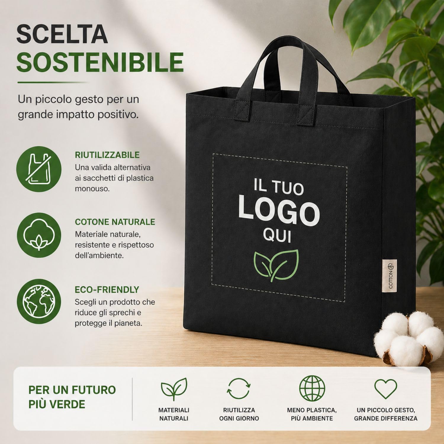 VENEZIANO Shopper personalizzata Canvas 220gsm 40x35x12 cm con Soffietto e Manici Lunghi – Shopper Resistente Riutilizzabile – Personalizzabile per Stampa, Gadget e Uso Quotidiano