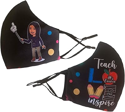 Must Customized Face Mask Teach Love Inspire NY | Reusable Teacher School | Breathable Bandanna with Filter Slot | Inside Layer Cotton 100% | Men Women | Back to School White