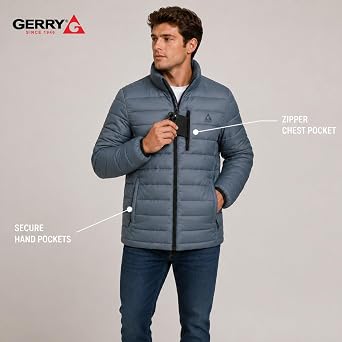 Gerry Puffer Jacket Men - Lightweight Warmth, Quilted Packable Winter Coat | Packable design, ideal for travel, commuting, and outdoor layering; zippered chest and hand pockets