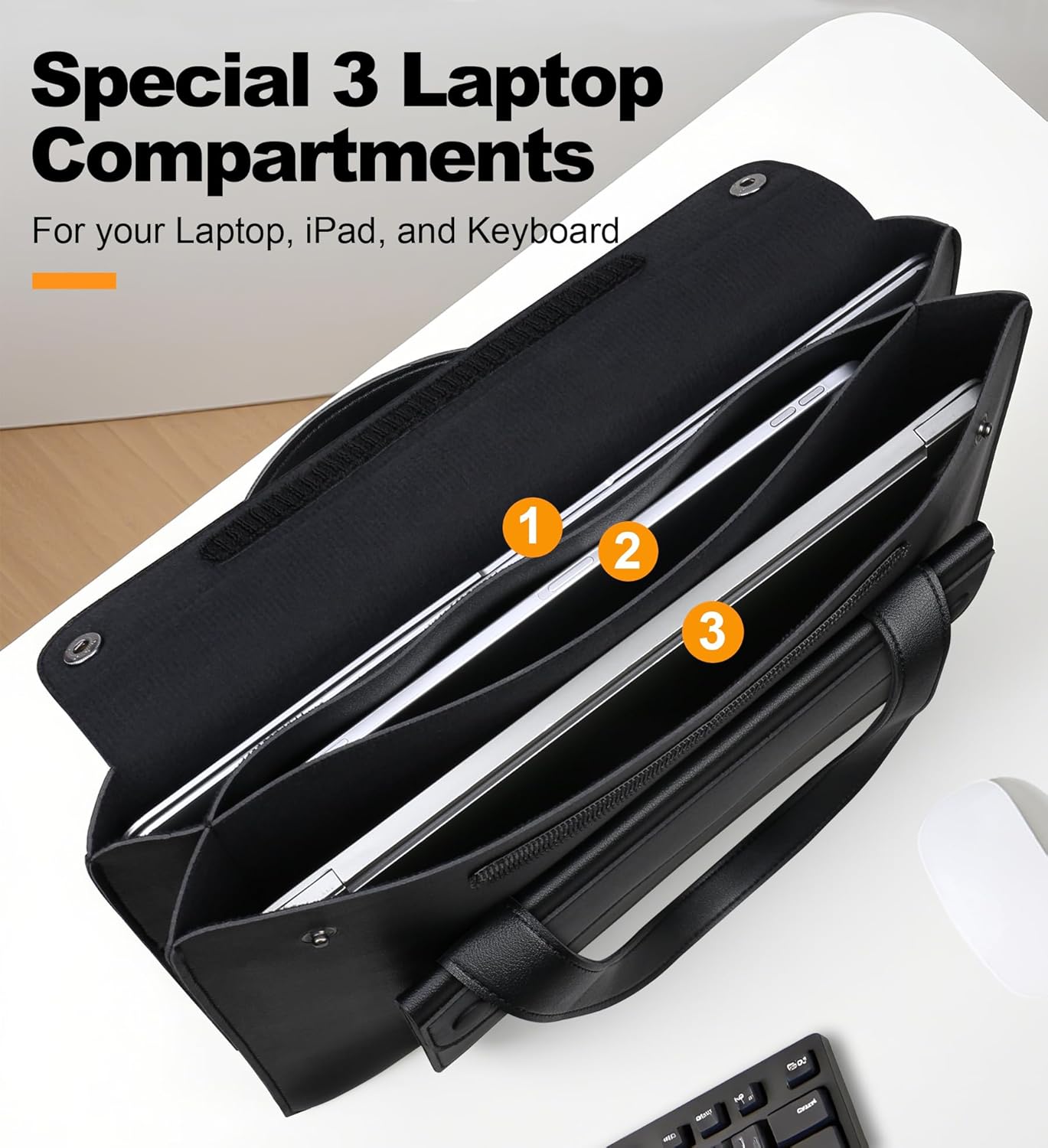 Lacdo 15.6 Inch Laptop Sleeve Case for Lenovo Acer Dell ASUS HP 15.6" Laptop, Lenovo IdeaPad, Acer Aspire, HP Pavilion, Dell Inspiron, ASUS Vivobook, Computer Bag with 3 Compartments & Handle, Black image 2 of 8 B0FKG3MR6H