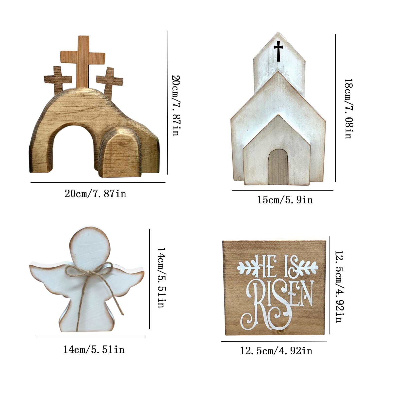 BFYDOAA 4Pcs Wooden Jesus Signs Easter Tiered Tray Items Rustic Nativity Scene Decor Set for Easter Scene,Religion,Church