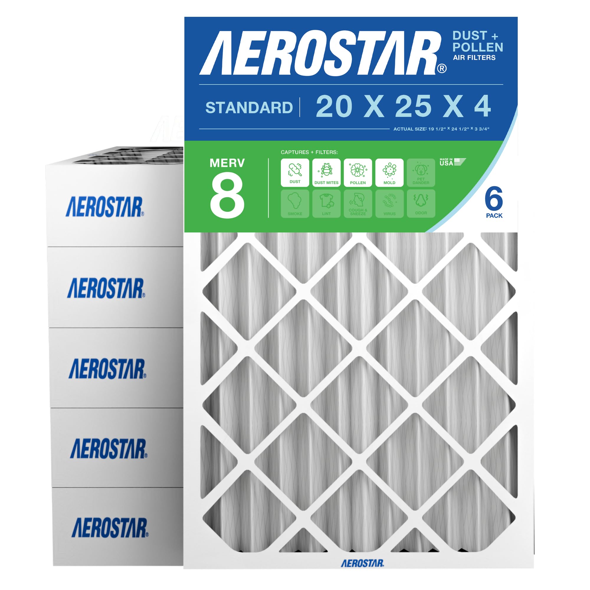 Aerostar MERV 8 Air Filters - 6 Pack -1 Aerostar MERV 8 Air Filters - 6 Pack -1