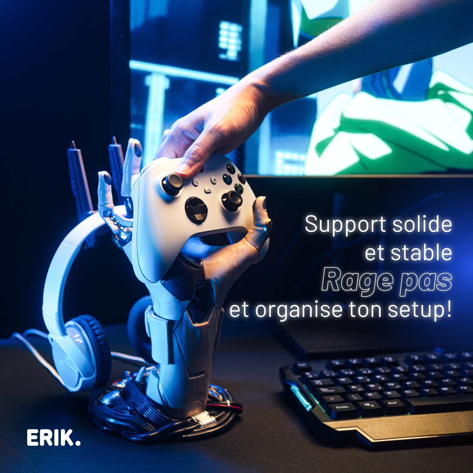 Grupo Erik Support Casque Gamer et Support Manette Cyberpunk | Porte Casque Gamer | Accessoire Gaming Merchandise, Accessoire PS5, Deco Gaming | 16 x 20 x 27,5 cm | Porte Casque Gamer 16 x 20 x 27,5 cm, Accessoire Gaming Merchandise