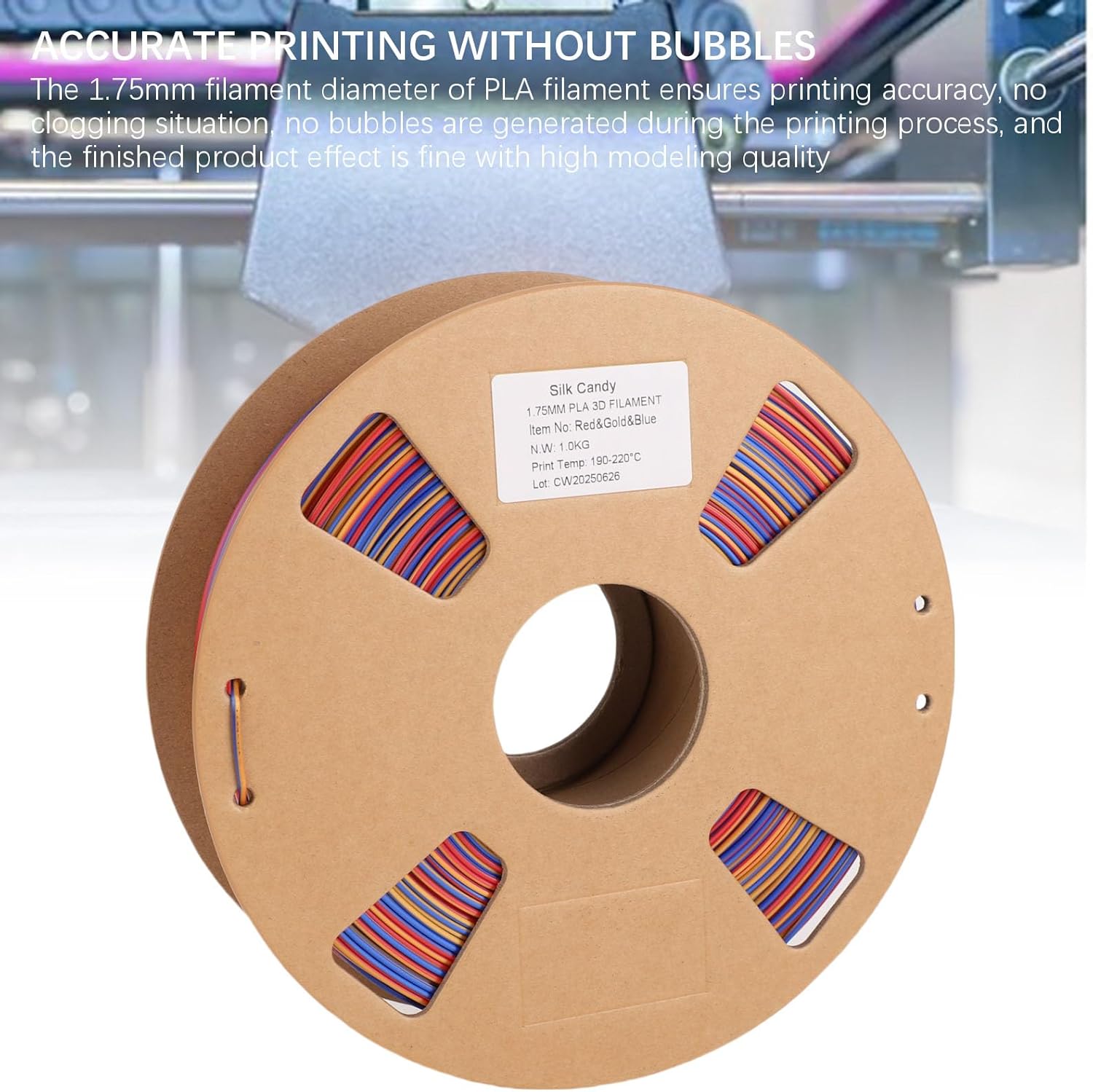 WALFRONT Colors PLA Filament 3D Printer Filament PLA 1.75mm Silk Rainbow Red Gold Blue 1KG 0.02mm Accuracy for High Modeling Quality