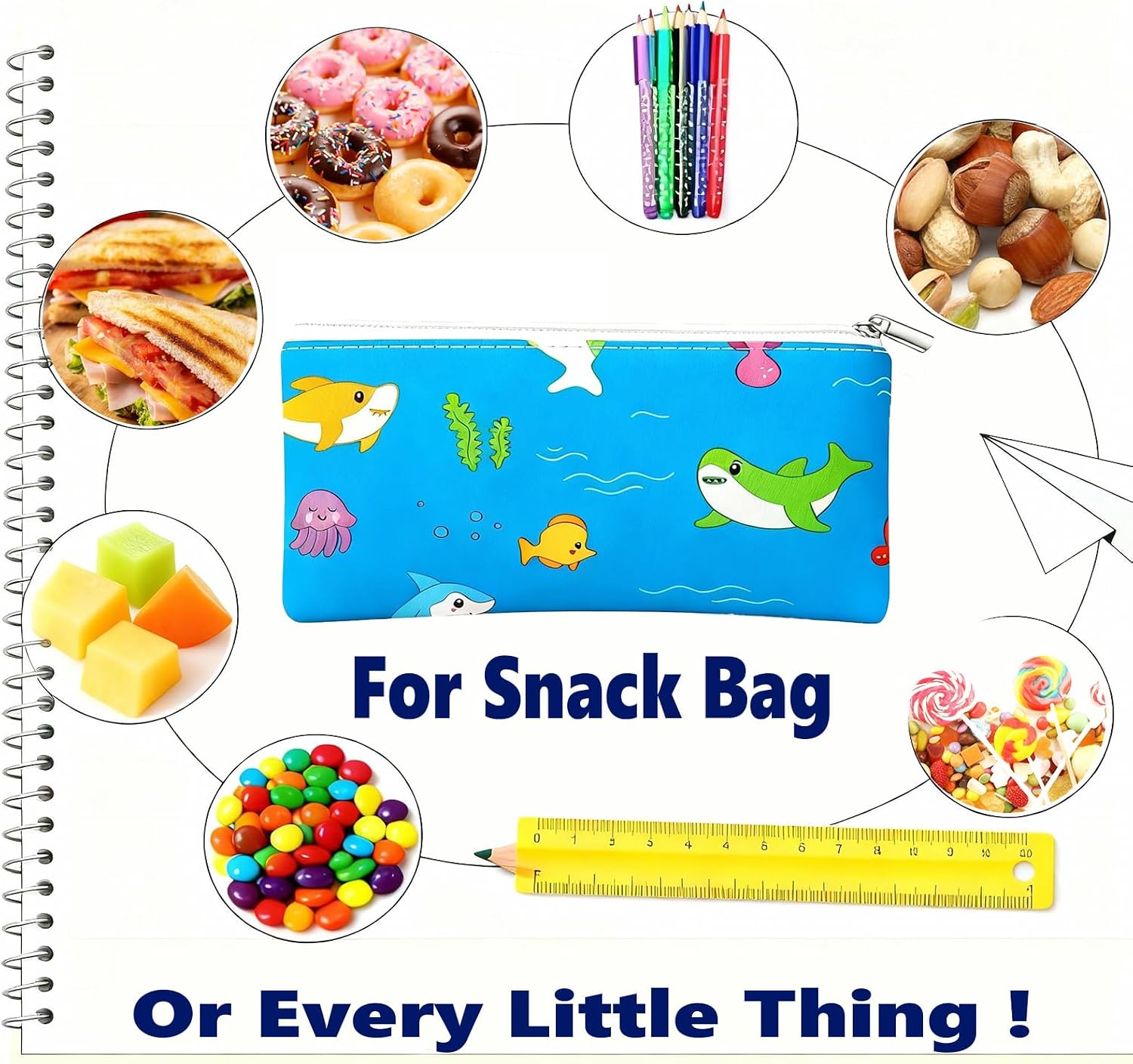 4 Pack Reusable Snack Bags Food Safety Zipper Lunch Bags Portable Double Layer Food Pouch for Travel Small Sandwich Bags 7X3.7 Inches (Cute)