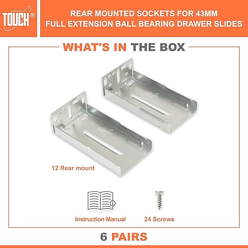 Vista 29 de TOUCH Diapositivas para cajones (6 pares, 12 pulgadas, 11.811 in) de extensión completa, rodamiento de bolas de montaje lateral, 3 pliegues, rieles