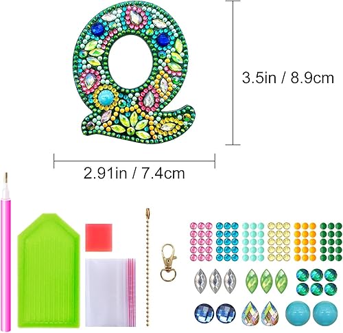 Miniatura 8 de YOYA Llaveros de pintura de diamantes de doble cara 5D A-Z 26 letras de pintura de diamantes, kit de llavero de pintura de diamantes de taladro