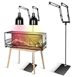 Enhon Reptile Heat Lamp Stand, Dual Reptile Light Stand with Two Flexible Brackets, Adjustable Heat Lamp Stand (15.7-74.3inch) with 360° Swing Arm and Anti tip Clip for Bearded Dragon Turtles Snake